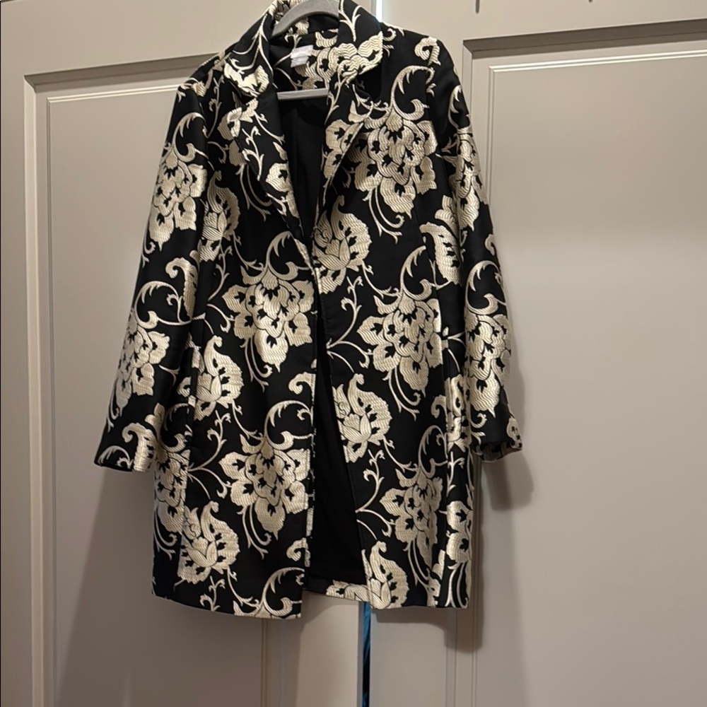 Elegant Black and White Floral Women's Coat